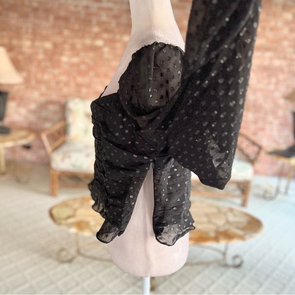 Lulus Black Balloon Sleeve Appliqué Shimmer Crop Top NWT XL - Picture 12 of 13